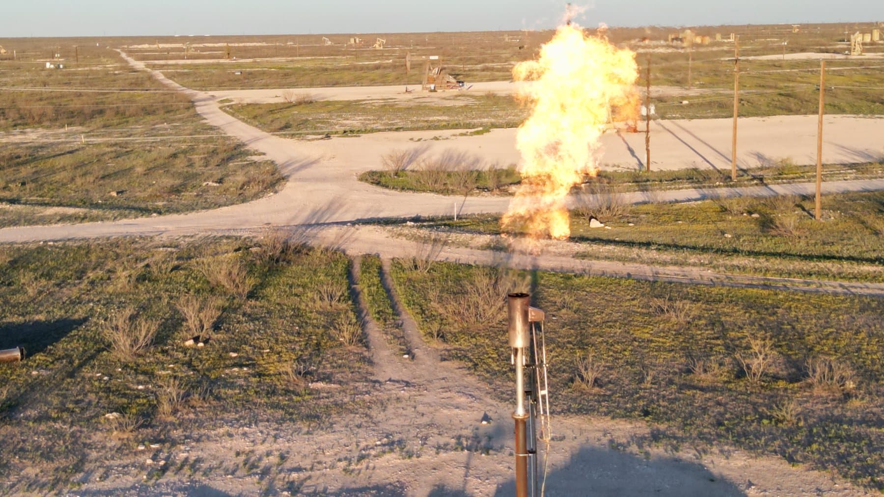 Smokeless flare stack installed on a Permian Basin well pad