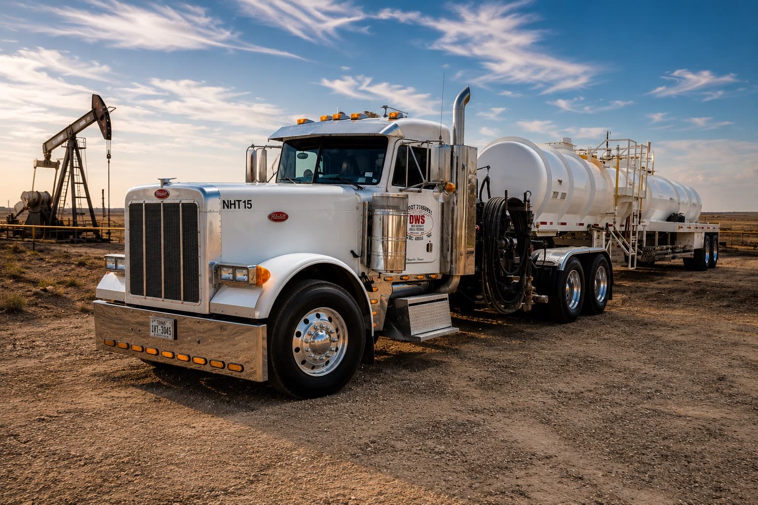 Dependable Well Service Peterbilt pump truck and tanker on a Permian Basin well location